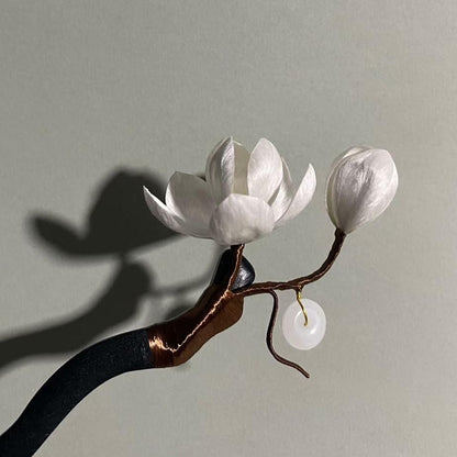 White Magnolia Bespoke Hairpin - Silk Hairpin(Ronghua)