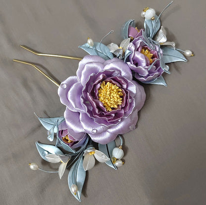 Purple Flower Bespoke Hairpin - Silk Hairpin(Chanhua)