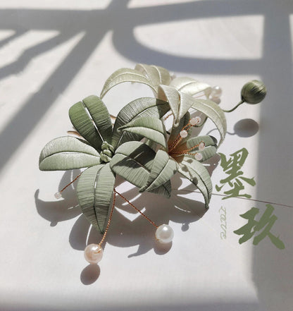 Light Cyan Flower Bespoke Hairpin - Silk Hairpin(Chanhua)