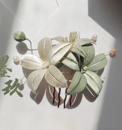 Light Cyan Flower Bespoke Hairpin - Silk Hairpin(Chanhua)