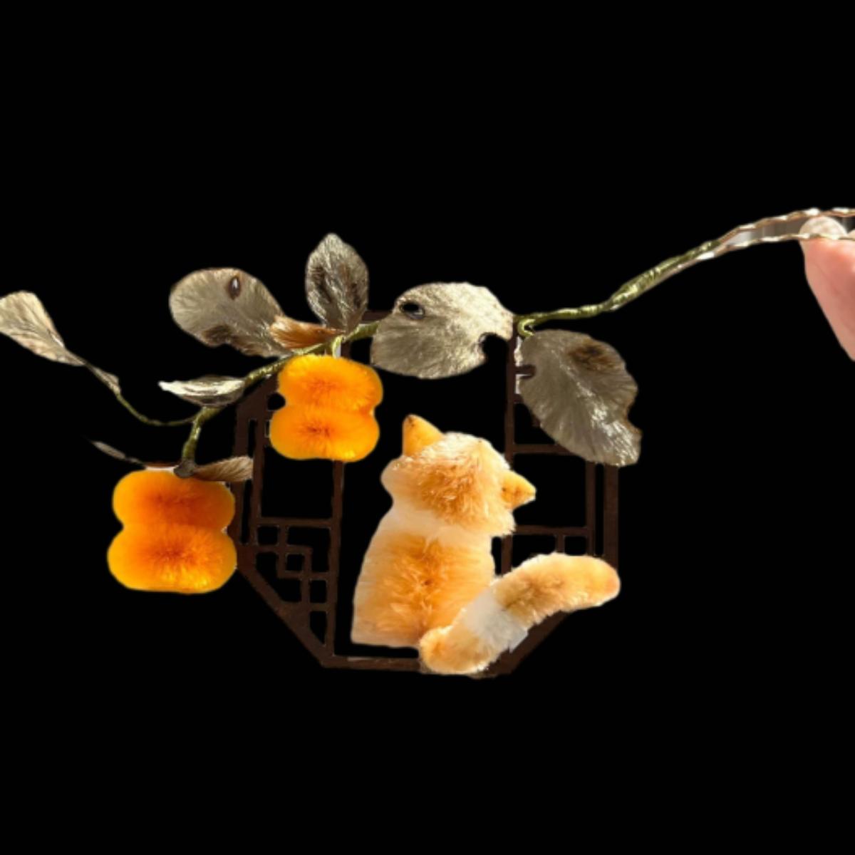 Autumn Cat Bespoke Hairpin - Silk Hairpin(Ronghua)