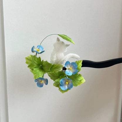 White Cat Bespoke Hairpin - Silk Hairpin(Ronghua)