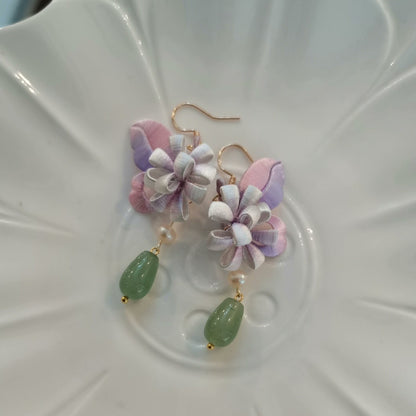 Butterfly And Flower Bespoke Earrings - Silk Earrings(Chanhua)