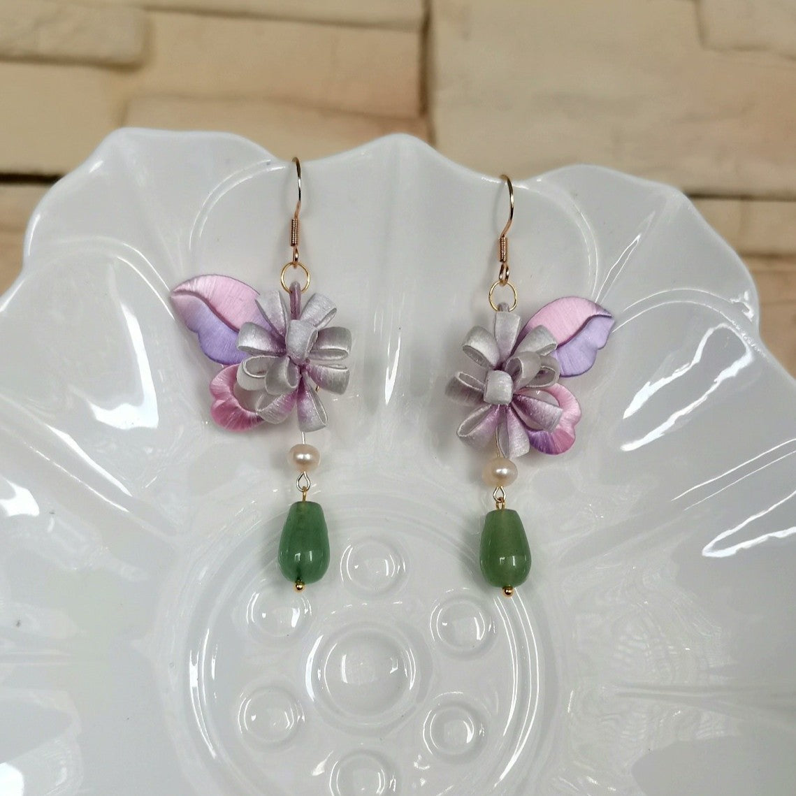 Butterfly And Flower Bespoke Earrings - Silk Earrings(Chanhua)