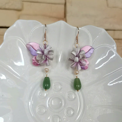 Butterfly And Flower Bespoke Earrings - Silk Earrings(Chanhua)