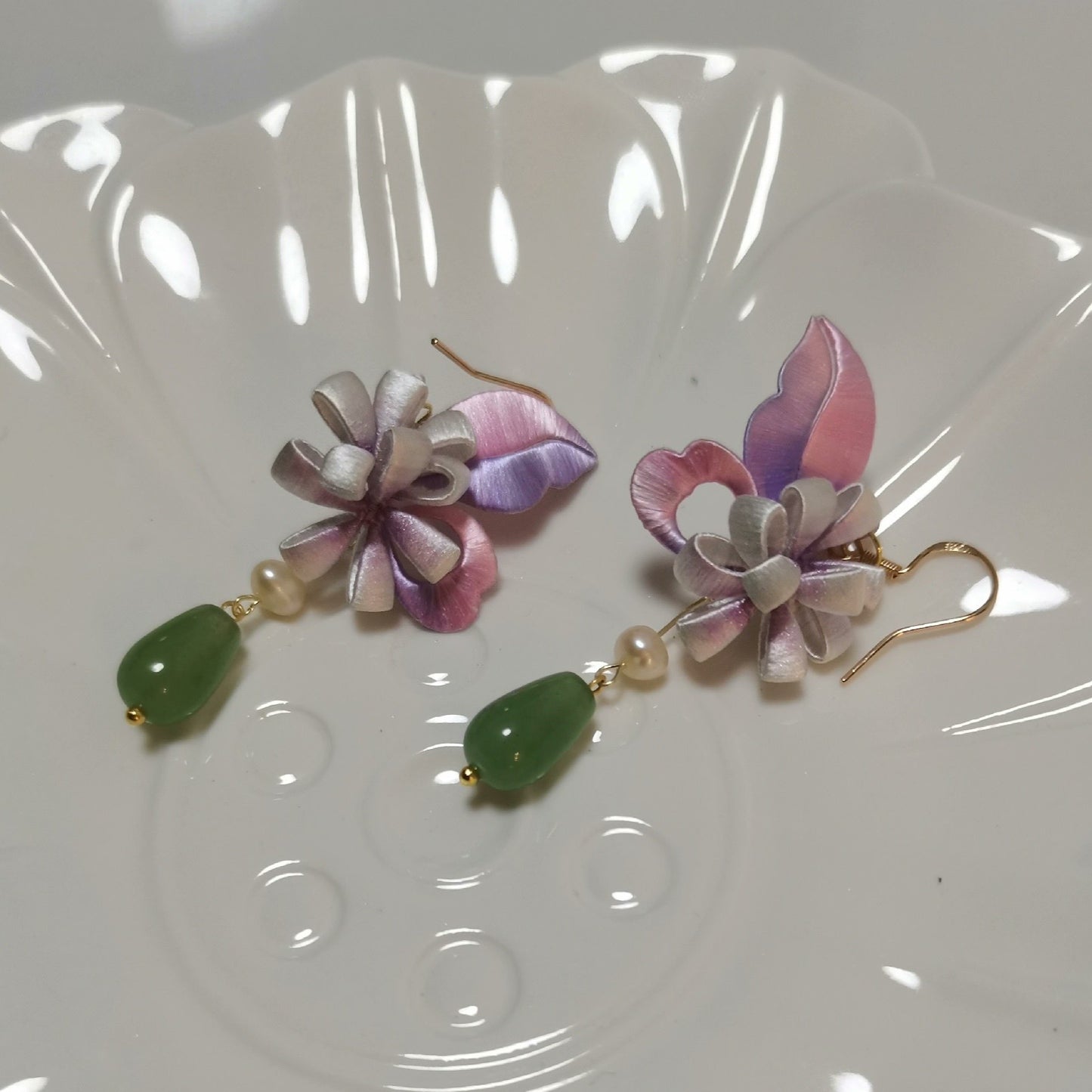 Butterfly And Flower Bespoke Earrings - Silk Earrings(Chanhua)