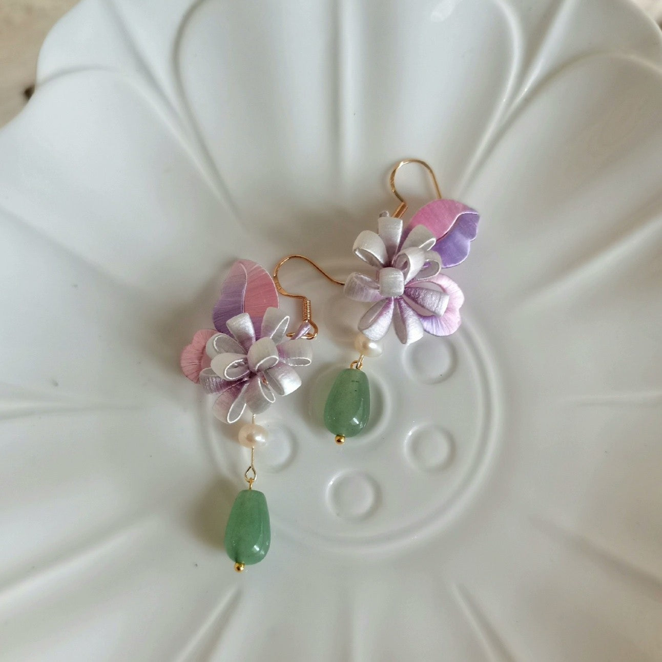 Butterfly And Flower Bespoke Earrings - Silk Earrings(Chanhua)