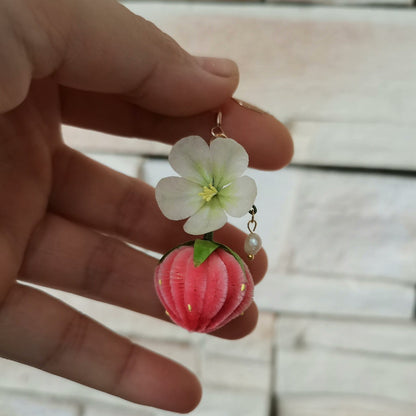 Strawberry Bespoke Earrings - Silk Earrings(Ronghua)