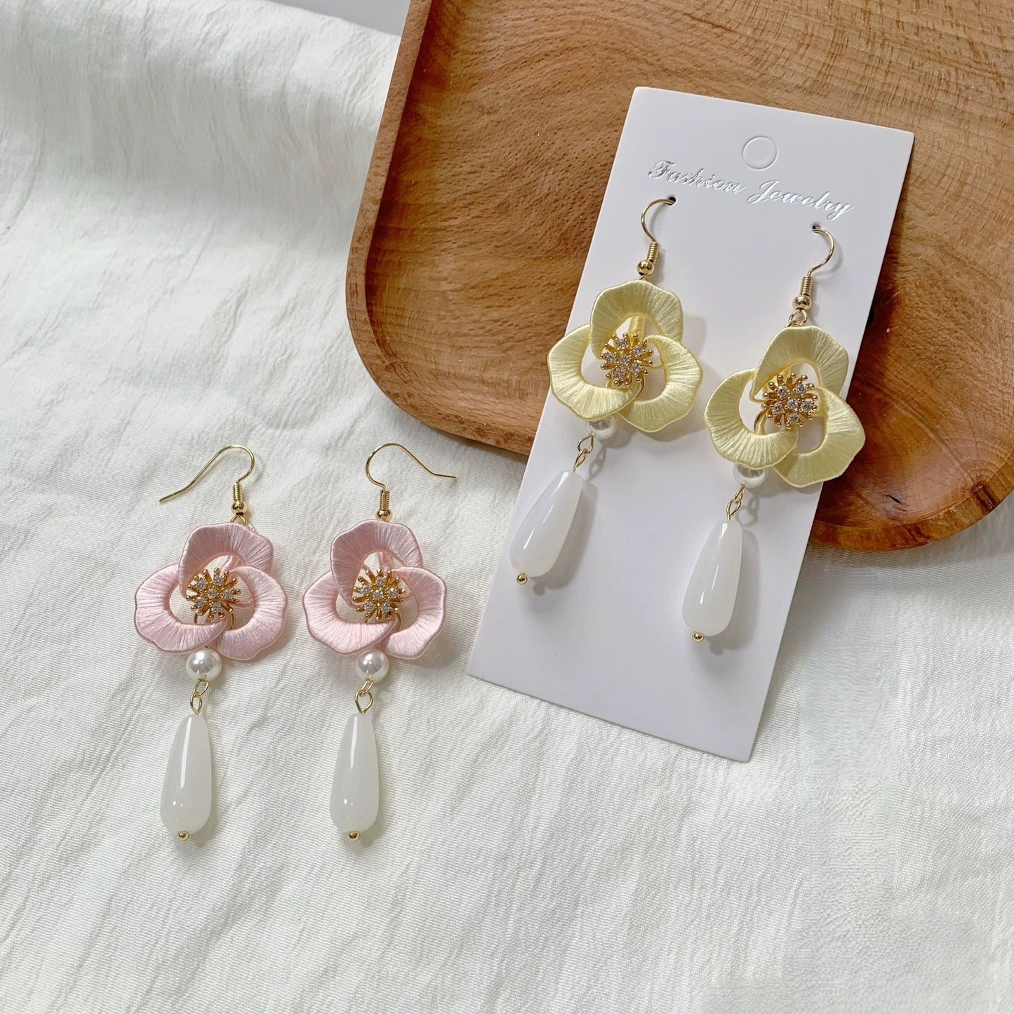 Handmade Chanhua Flower Drop Earrings - S925 Silver Hooks