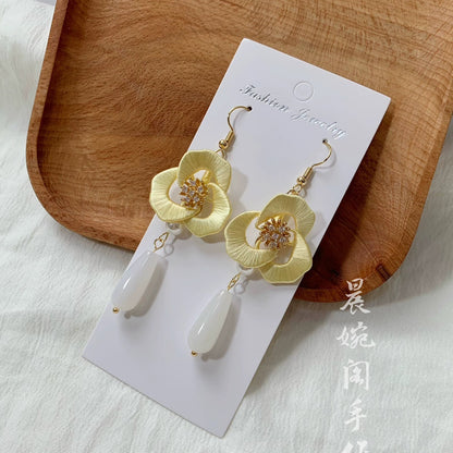 Handmade Chanhua Flower Drop Earrings - S925 Silver Hooks