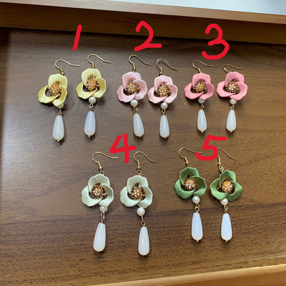 Handmade Chanhua Flower Drop Earrings - S925 Silver Hooks