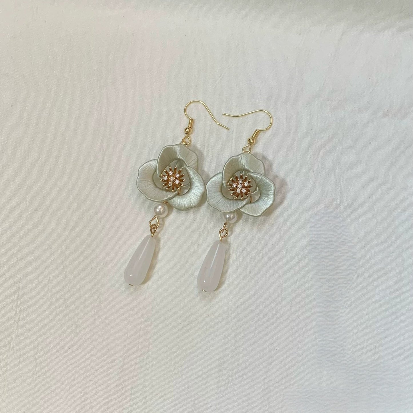 Handmade Chanhua Flower Drop Earrings - S925 Silver Hooks