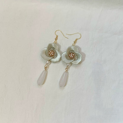 Handmade Chanhua Flower Drop Earrings - S925 Silver Hooks