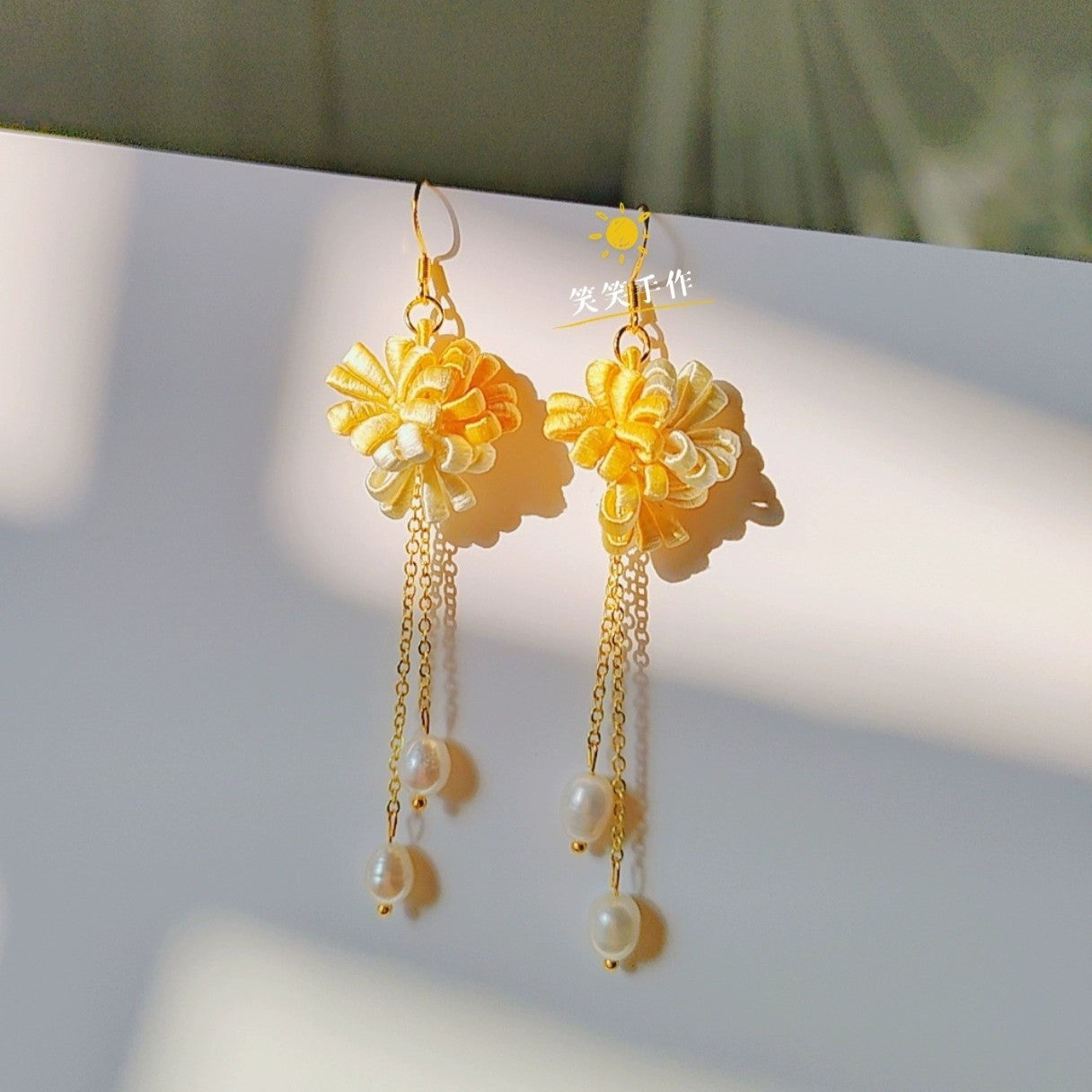 Handmade Chanhua Flower Earrings with Natural Freshwater Pearls - 925 Sterling Silver Hooks