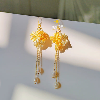 Handmade Chanhua Flower Earrings with Natural Freshwater Pearls - 925 Sterling Silver Hooks
