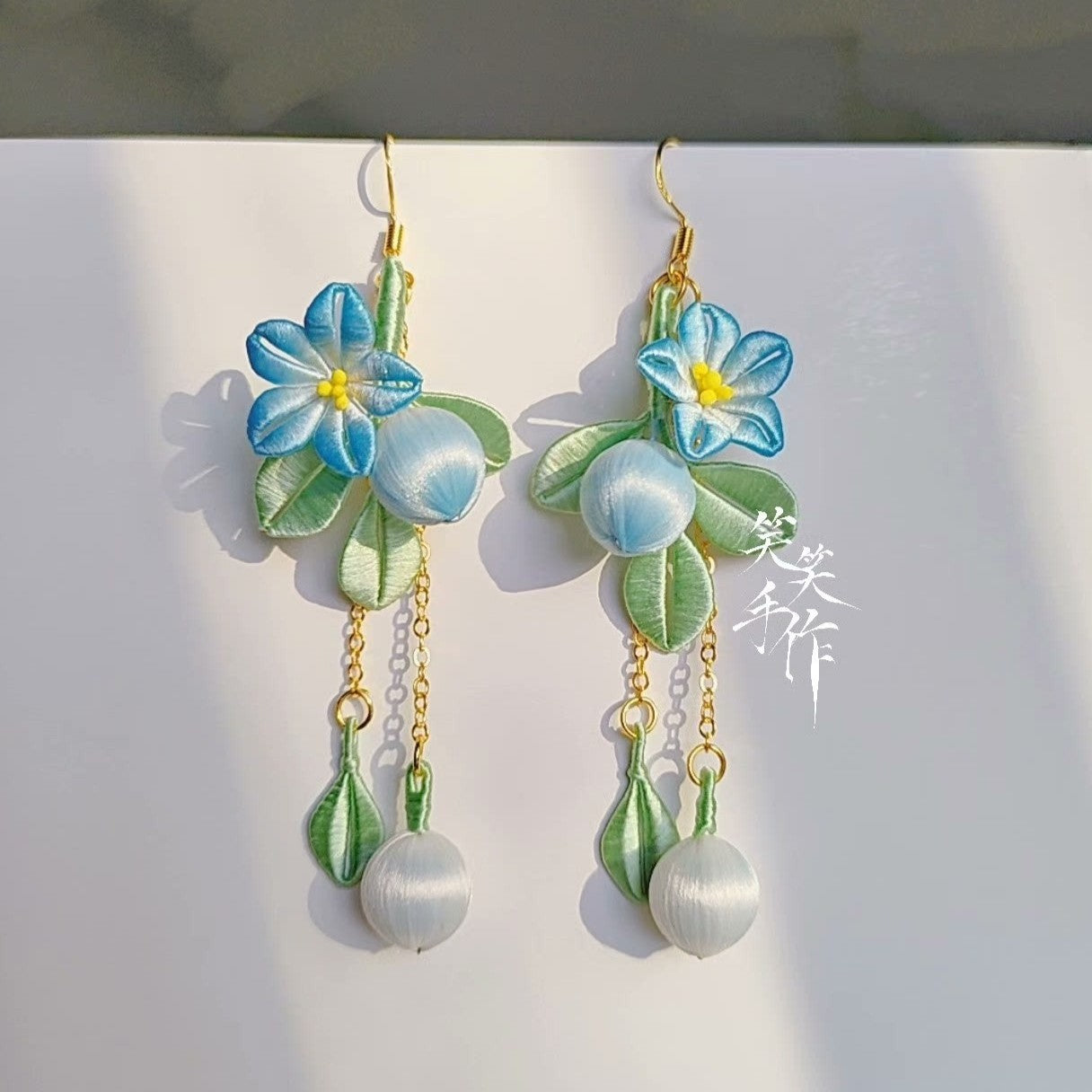 Handcrafted Chanhua Floral  Drop Earrings - 925 Silver Hooks