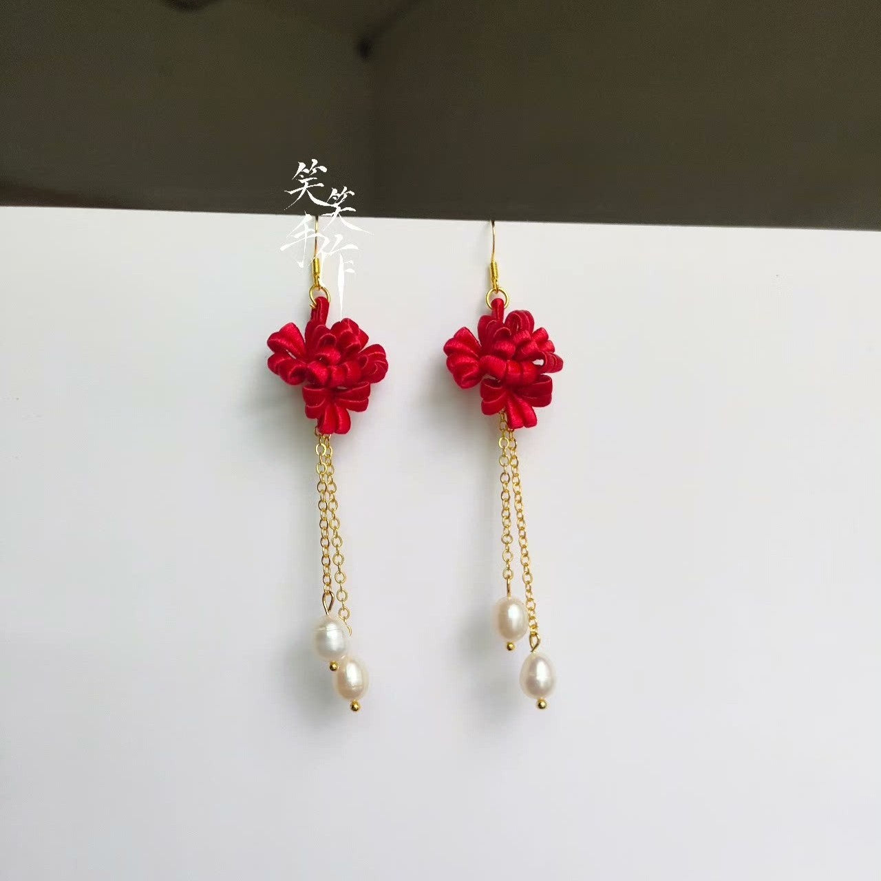 Handmade Chanhua Flower Earrings with Natural Freshwater Pearls - 925 Sterling Silver Hooks