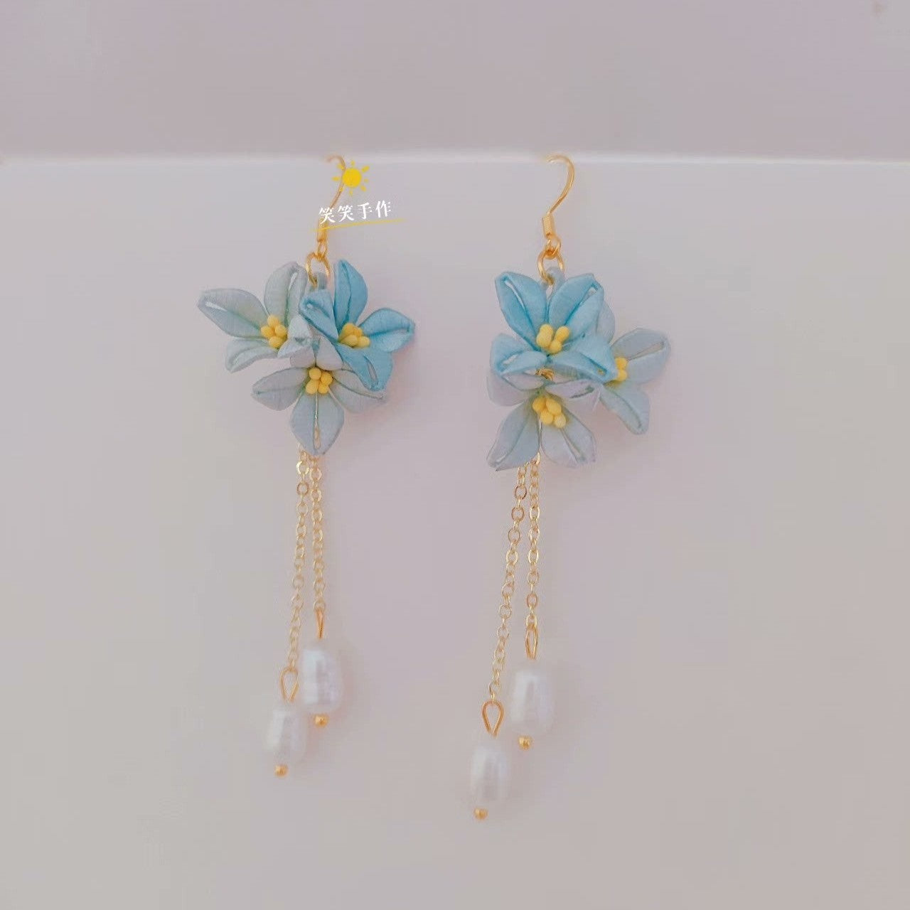 Handcrafted Chanhua Flower & Freshwater Pearl Dangle Earrings - 925 Silver Hooks