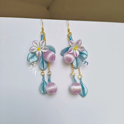 Handcrafted Chanhua Floral  Drop Earrings - 925 Silver Hooks