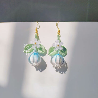 Handmade Chanhua Flower & Bud Dangle Earrings - 925 Silver Hooks | Elegant & Everyday Wear