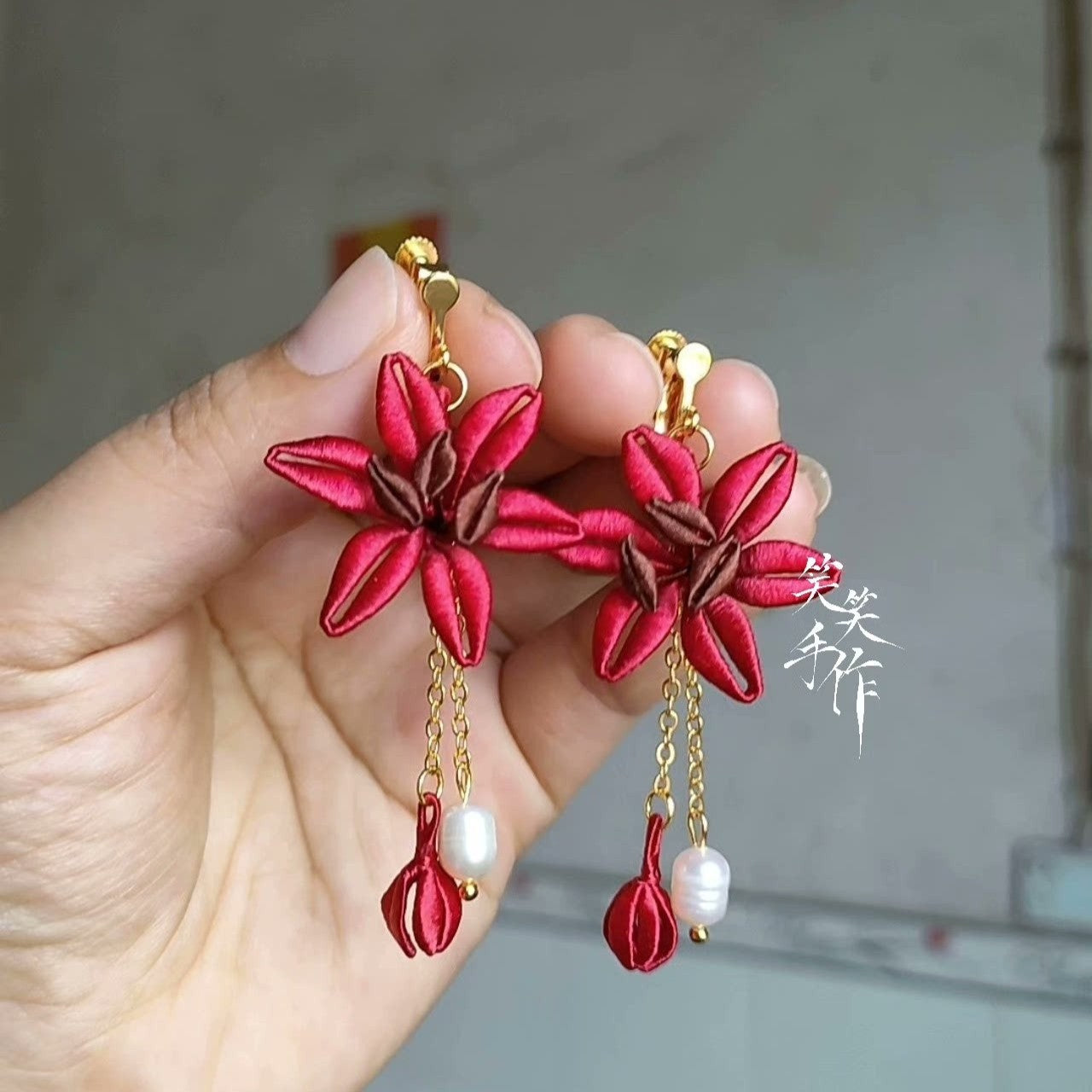 Handcrafted Chanhua Bloom Earrings with Natural Freshwater Pearls on 925 Sterling Silver Hooks