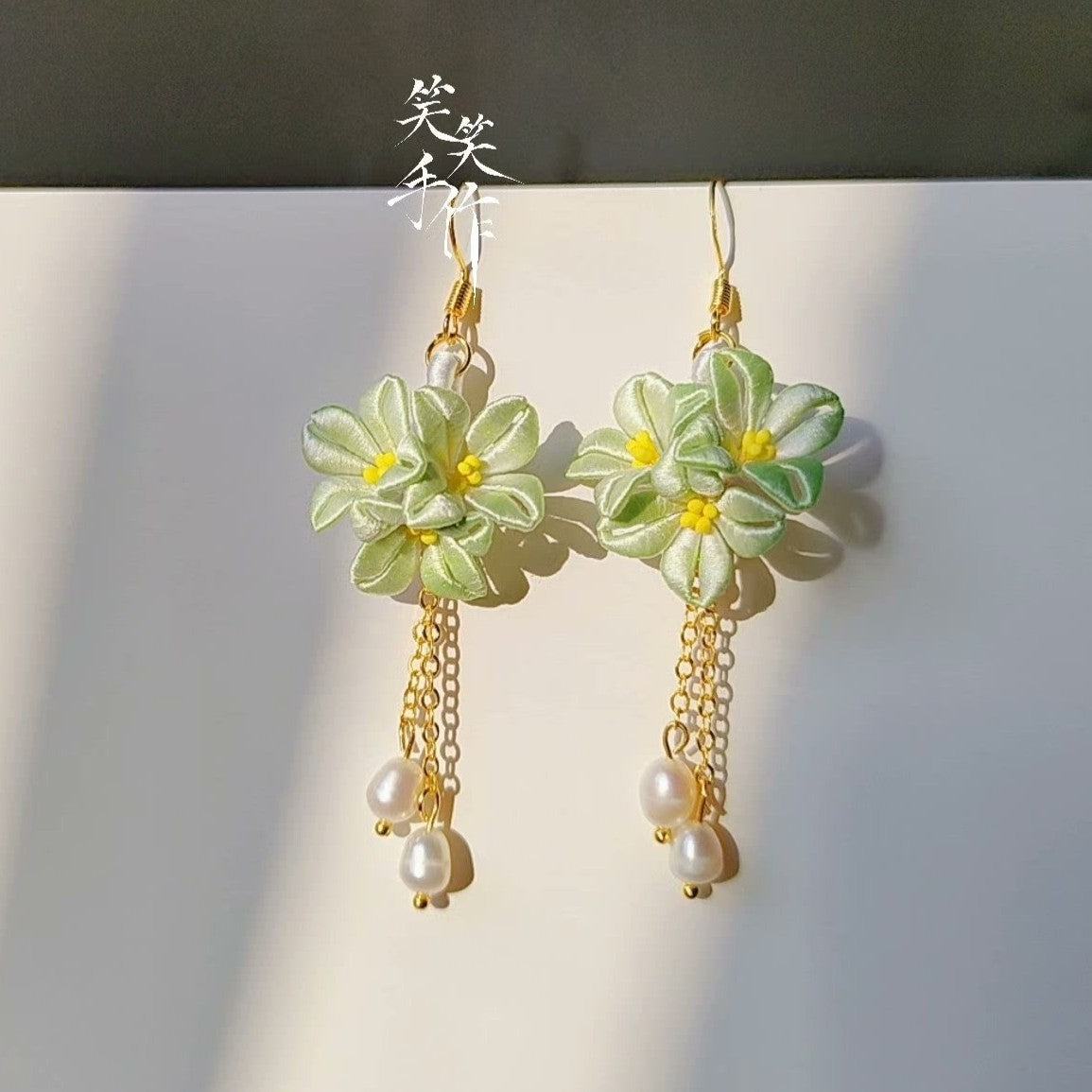 Handcrafted Chanhua Flower & Freshwater Pearl Dangle Earrings - 925 Silver Hooks