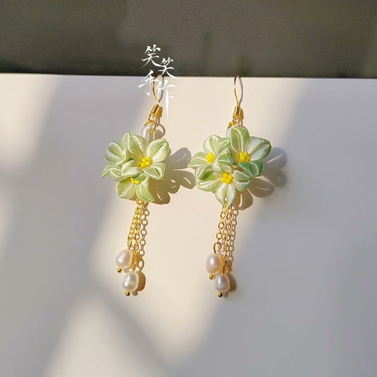 Handcrafted Chanhua Flower & Freshwater Pearl Dangle Earrings - 925 Silver Hooks
