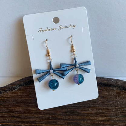 Handmade Chanhua Ribbon Bow Earrings - 925 Sterling Silver Hooks