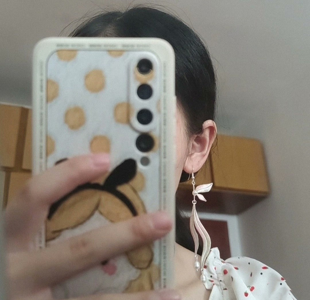 Handmade Chanhua Silk & Pearl Dangle Earrings | S925 Silver Hooks