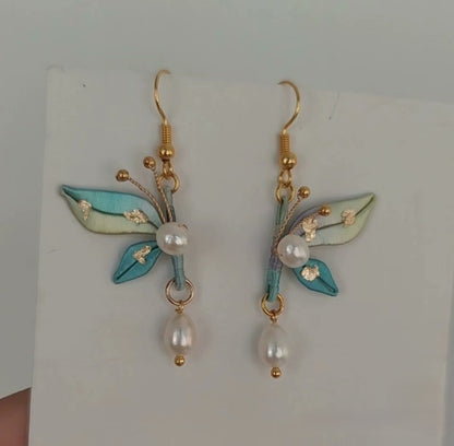 Handcrafted Chanhua Silk Butterfly Earrings - Sterling Silver Hooks