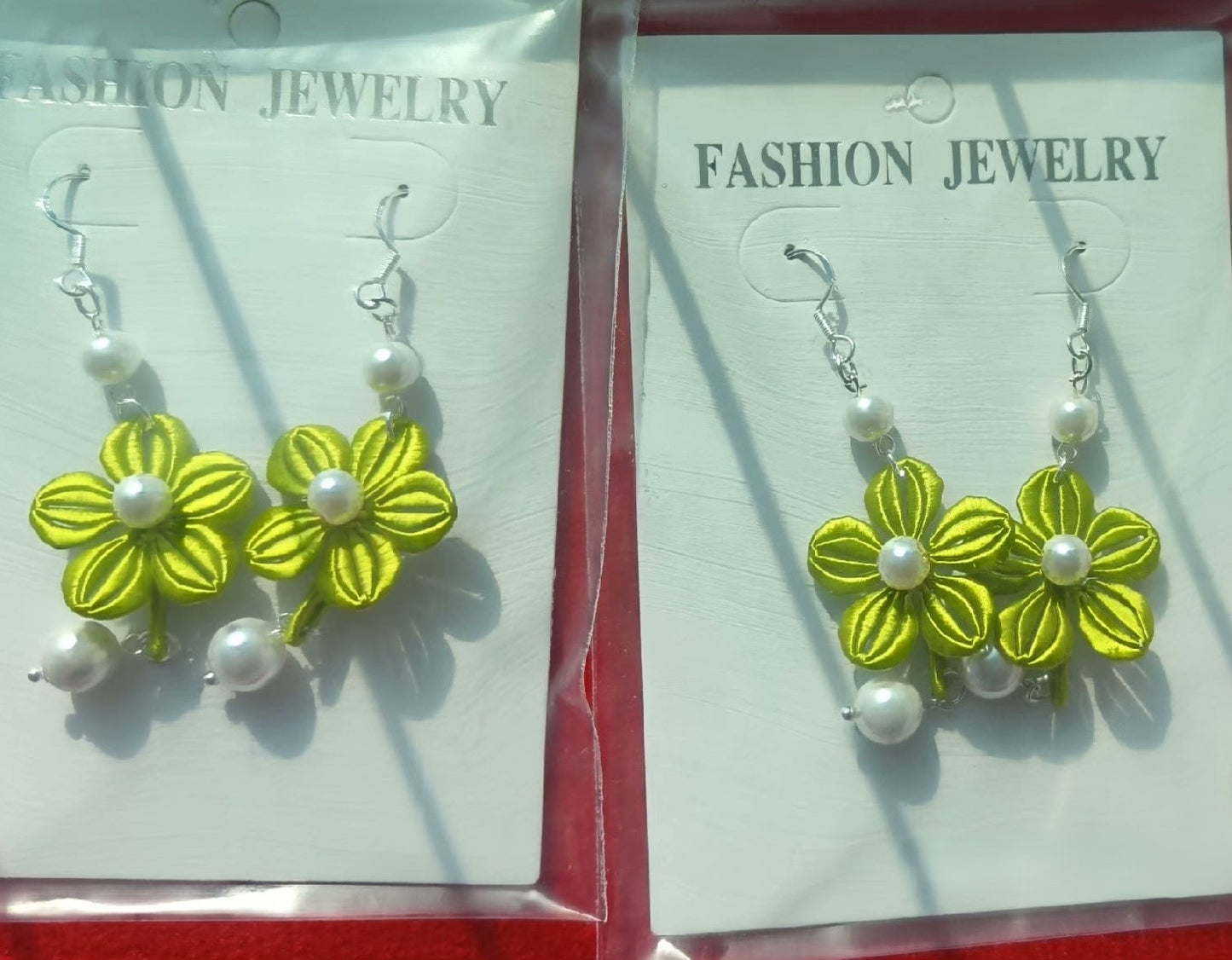 Handmade Chanhua Flower & Pearl Earrings - 925 Silver Hooks