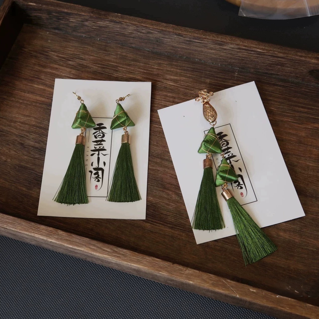 Handmade Zongzi-Inspired Tassel Earrings - 925 Silver Hooks(Chanhua)