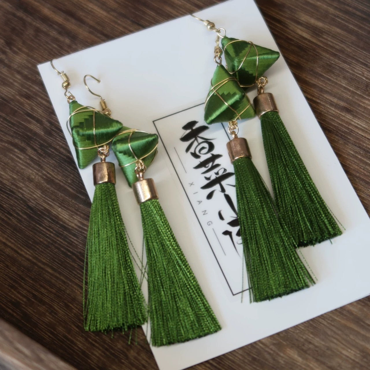 Handmade Zongzi-Inspired Tassel Earrings - 925 Silver Hooks(Chanhua)