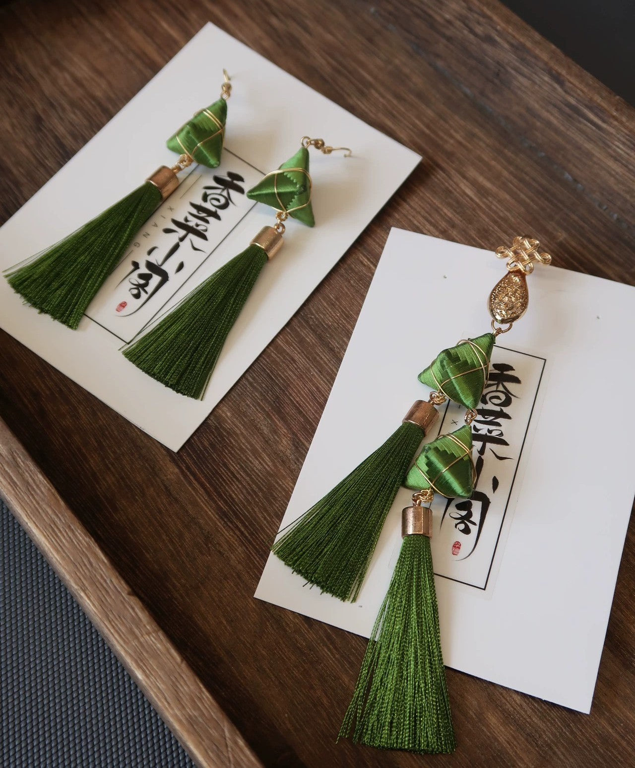 Handmade Zongzi-Inspired Tassel Earrings - 925 Silver Hooks(Chanhua)