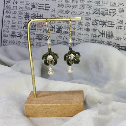 Handmade Chanhua Flower Drop Earrings with Pearl Accents
