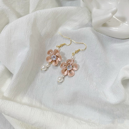 Handmade Chanhua Flower Drop Earrings with Pearl Accents