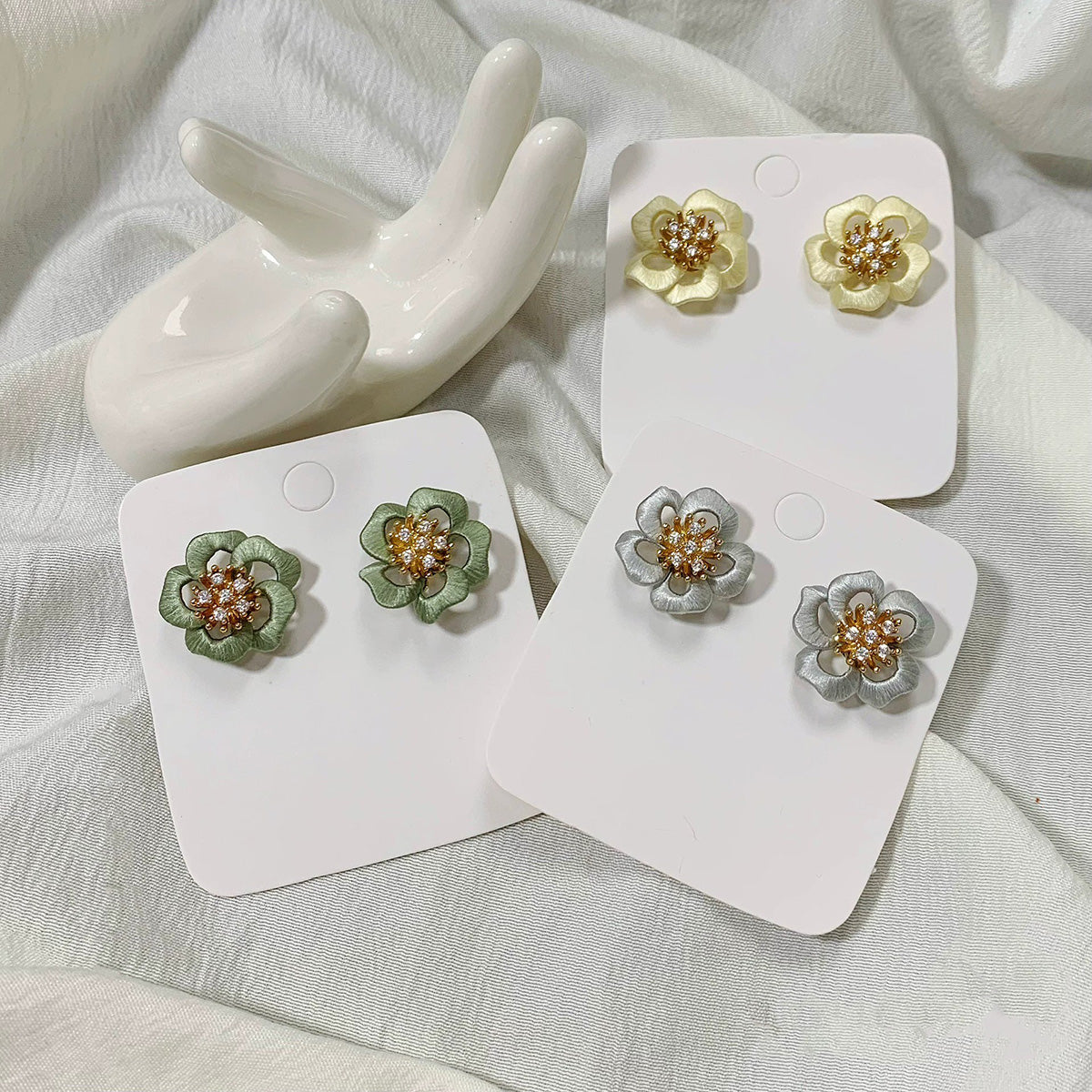 Handcrafted Chanhua Floral Earrings - S925 Silver Hooks