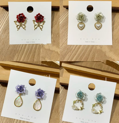 Handmade Chanhua Rose Earrings - Thread Floral Drop Earrings