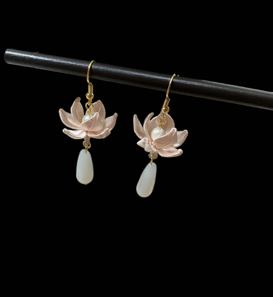 Handmade Chanhua Lotus Flower Earrings - Thread Floral Drop Earrings