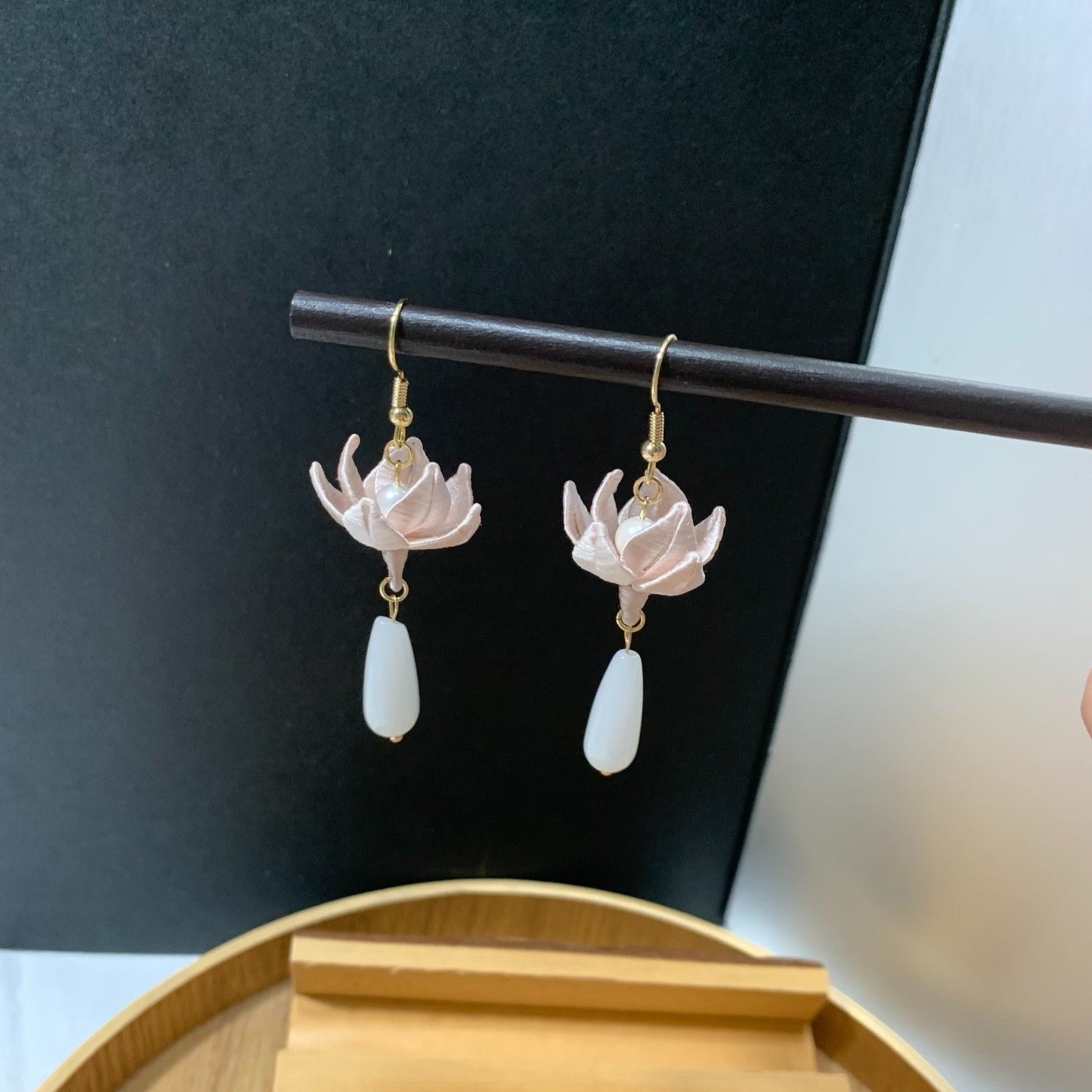 Handmade Chanhua Lotus Flower Earrings - Thread Floral Drop Earrings