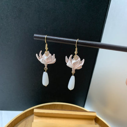 Handmade Chanhua Lotus Flower Earrings - Thread Floral Drop Earrings