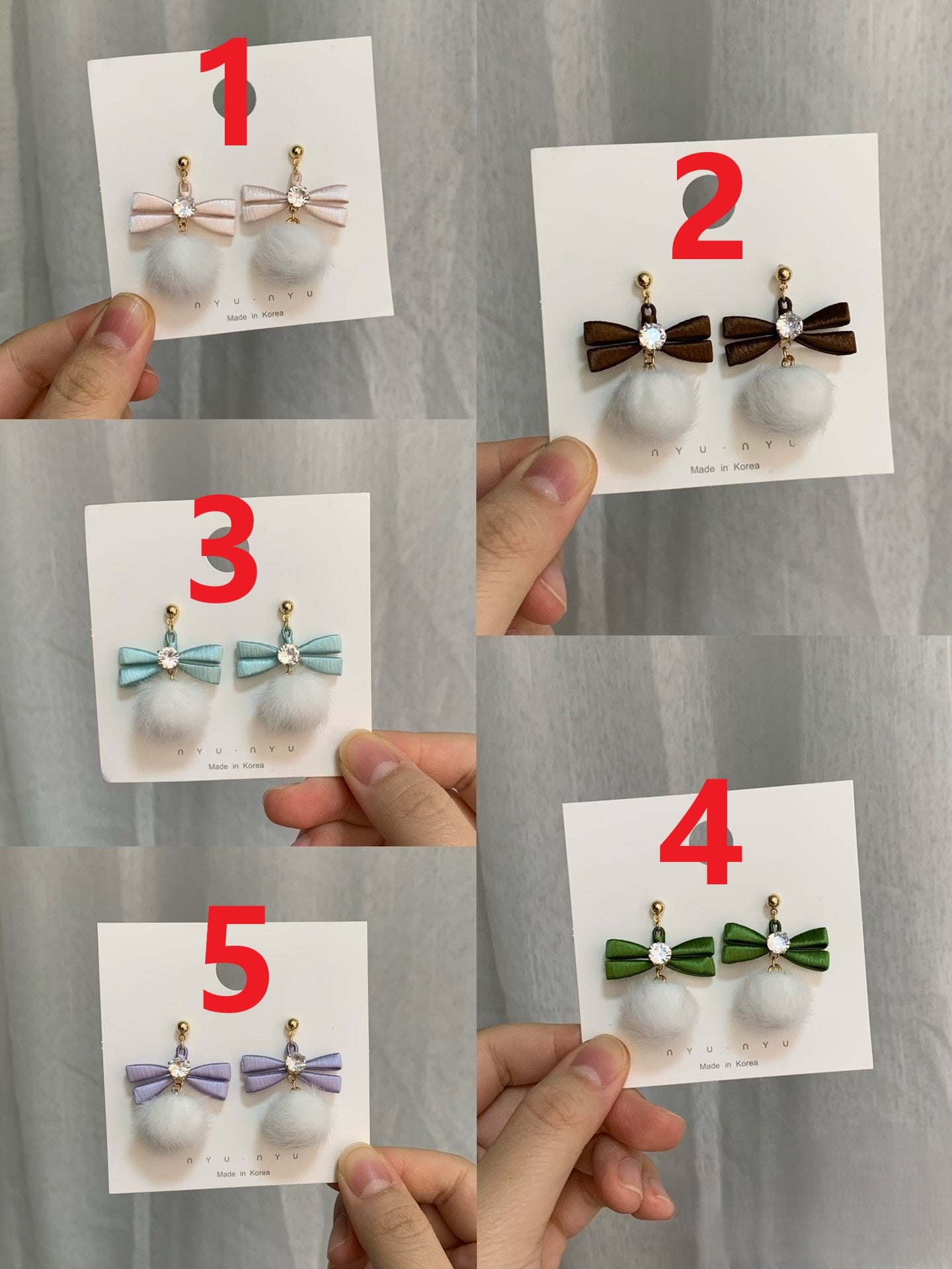 Handmade Chanhua Bow with Pom Pom Earrings - Thread Bow Drop Earrings