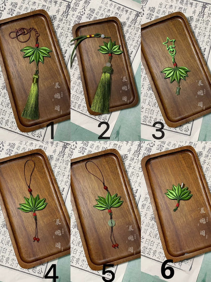 Handmade Chanhua Yuzu Leaf Hanging Charm - Thread Leaf Tassel Pendant