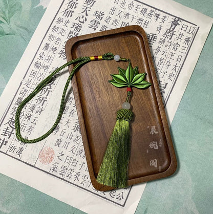 Handmade Chanhua Yuzu Leaf Hanging Charm - Thread Leaf Tassel Pendant