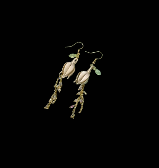 Handmade Chanhua Lily of the Valley Tassel Earrings - Thread Flower Drop Earrings with Beads