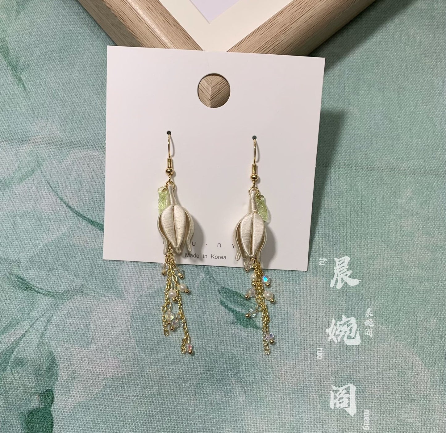 Handmade Chanhua Lily of the Valley Tassel Earrings - Thread Flower Drop Earrings with Beads