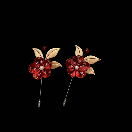 Handmade Chanhua Plum Blossom Brooch - Thread Flower Pin with Pearl and Crystal Accents