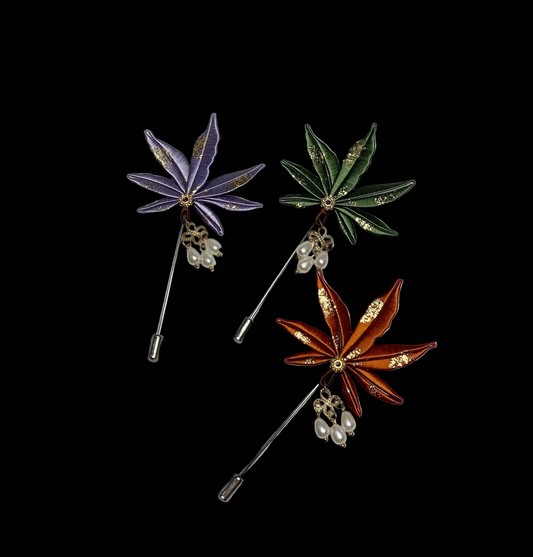 Handmade Chanhua Maple Leaf Brooch - Thread Maple Leaf Pin with Pearl Drops