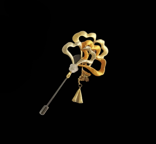 Handmade Chanhua Ginkgo Leaf Brooch - Thread Ginkgo Pin with Gold Accents
