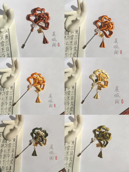 Handmade Chanhua Ginkgo Leaf Brooch - Thread Ginkgo Pin with Gold Accents